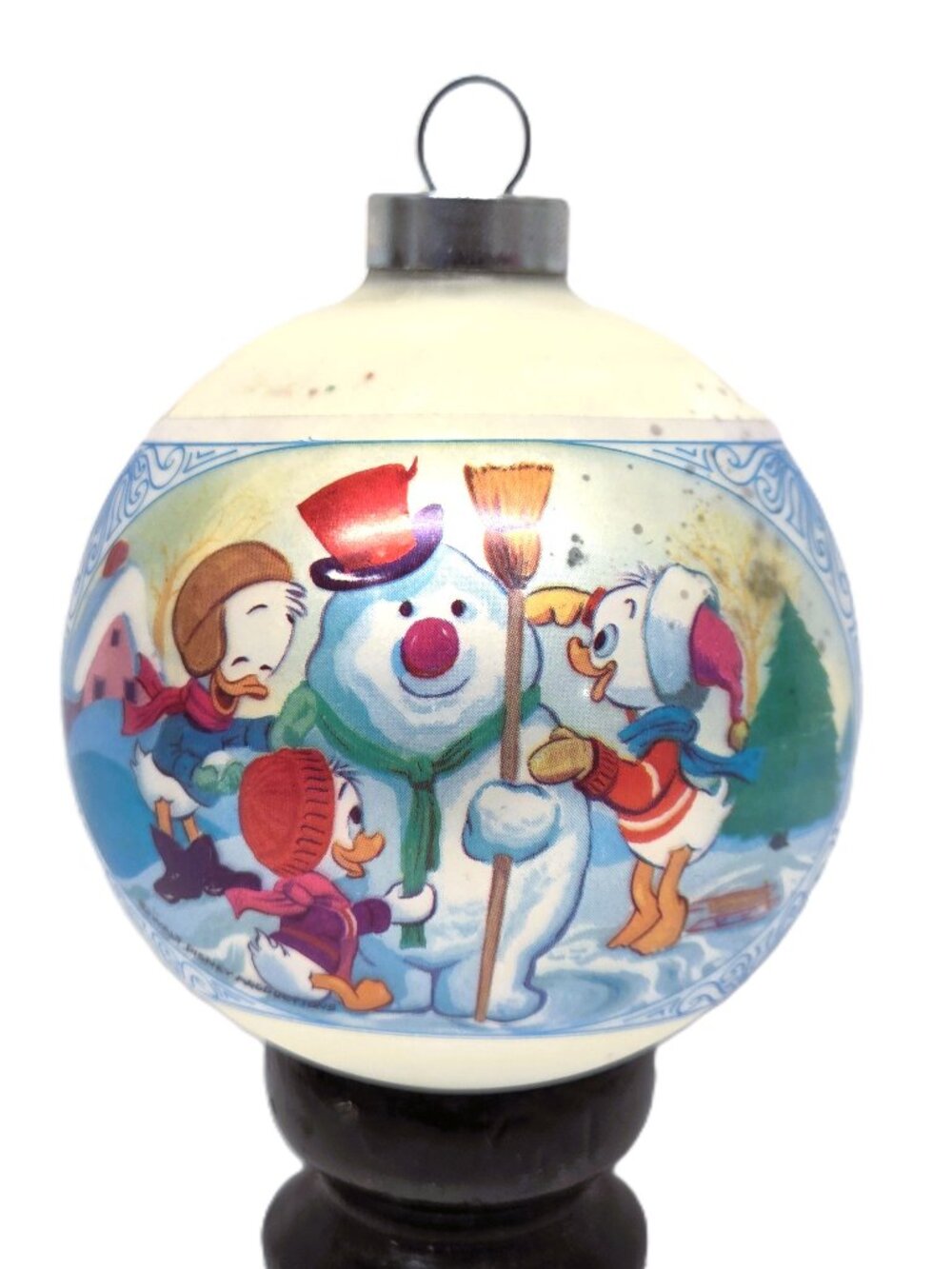 Walt Disney Huey Louie Dewey Duck Glass Christmas Ornament Ball Snowman 2.5" 70s